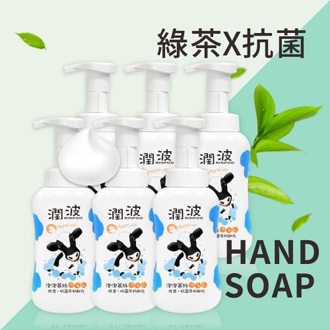 【潤波】綠茶抗菌- 牛奶泡泡慕絲洗手乳--300ml X6入(清新香氛、雙手輕鬆潔淨