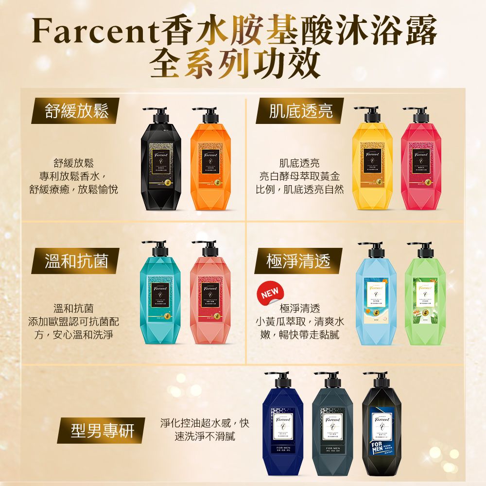 Farcent 香水 胺基酸沐浴露(780g x2瓶組)-海洋微風/沐光森林/微醺小蒼蘭/同名花語/真我星夜/癮誘粉漾/蔚藍愛語/金漾玫瑰/雪松琥珀/冷杉麝香