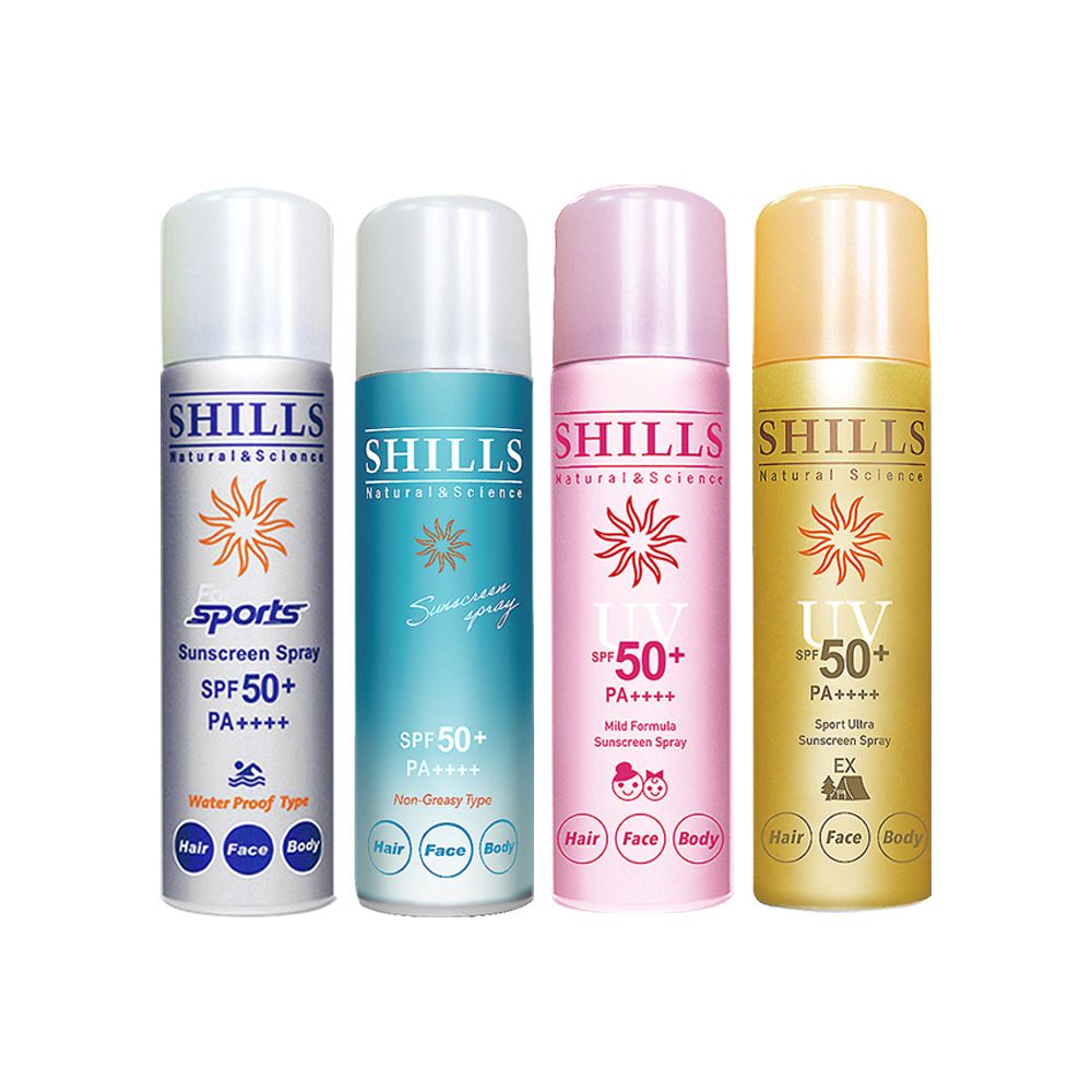 SHILLS 舒兒絲 (2罐任選超值組)-SPF50+/PA++++防曬涼感噴霧(4款可選)90g/罐(清涼冰鎮爽身噴霧,戶外活動消暑降溫,露營海邊抗UV隔離霜,臉部,頭髮,全身皆適用)