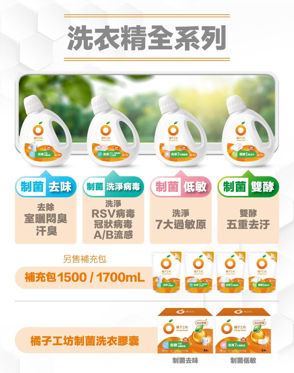 洗衣精全系列橘子橘子工坊橘子工坊橘子工坊除  洗淨 雙去 菌 去味制菌 洗淨病毒去除室曬臭汗臭洗淨RSV病毒冠狀病毒A/B流感洗淨制菌制菌 雙酵雙酵大過敏原五重去汙另售補充包橘子工坊橘子工坊橘子工坊橘子工坊補充包1500/100mL去除|洗淨7酵5橘子工坊制菌洗衣膠囊去除橘子工坊 (洗衣膠囊制菌去味洗衣橘子工坊 洗淨7制菌低敏54x