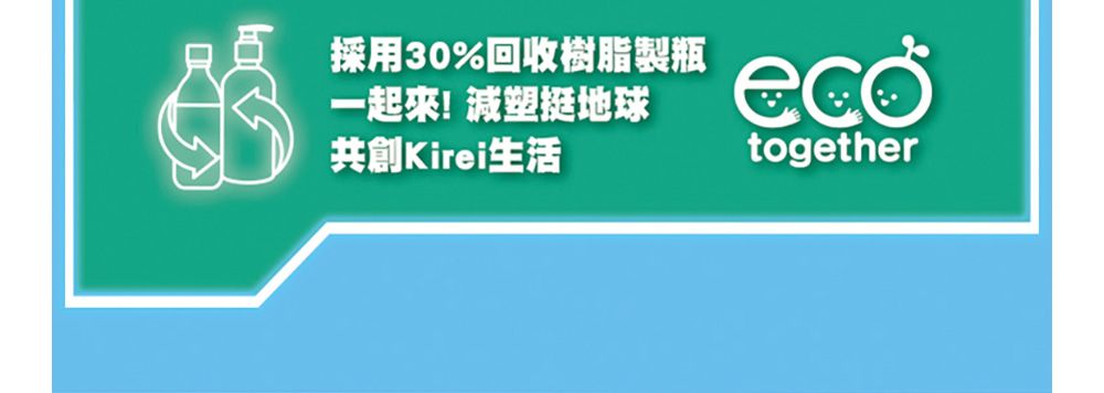 採用30%回收樹脂製瓶一起來!減塑挺地球共創Kireitogether