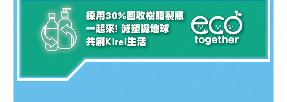 採用30%回收樹脂製瓶一起來!減塑挺地球共創Kirei生活together