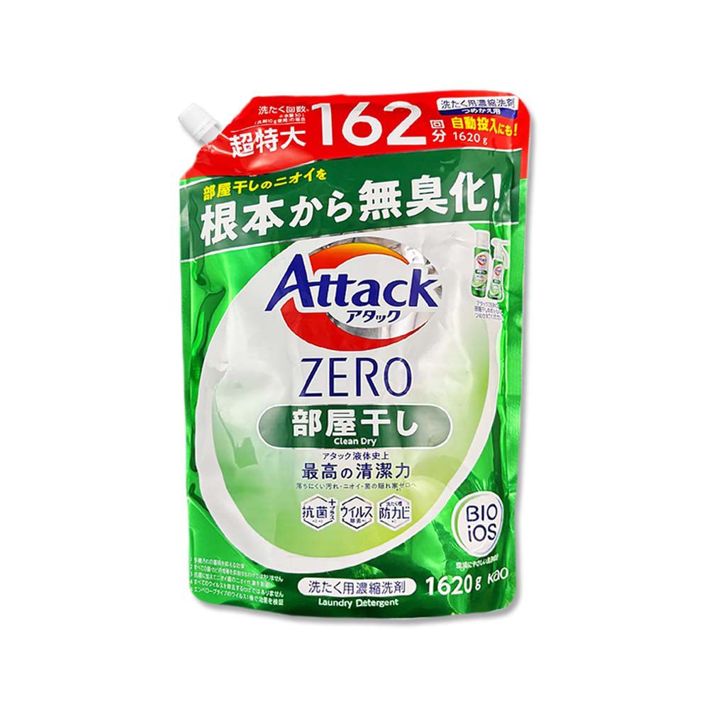 P&G 寶僑 日本KAO花王-Attack ZERO極淨超濃縮洗衣精補充包(3款可選)1620g/袋(衣物除臭香氛洗劑,家庭號清潔劑)