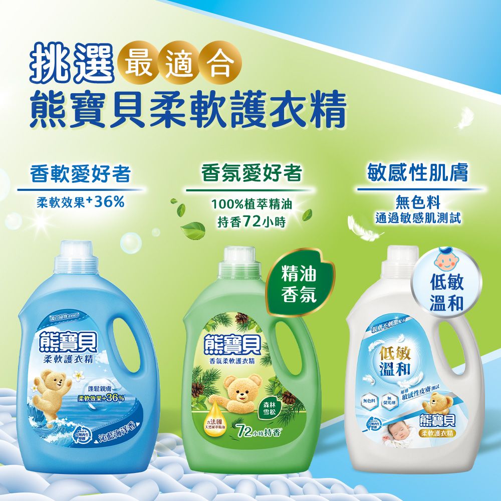 熊寶貝 柔軟護衣精瓶裝_箱購3.2L/3.0Lx4(8款任選)