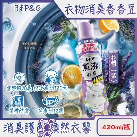P&G 寶僑 日本Lenor煮沸般超消臭香氛豆-花香420ml/紫瓶(筒槽防霉衣物芳香顆粒香香豆)