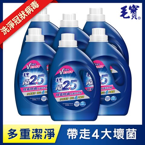 ◤洗淨冠狀病毒◢【毛寶】除霉防蹣 PM2.5洗衣精(2200gX6入)