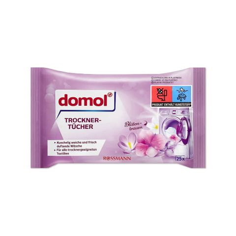 德國domol-烘衣機專用衣物柔軟防皺除臭去靜電香氛紙25片/袋(防靜電烘衣紙,烘衣香片,織物香薰柔順片,除靜電芳香烘衣片)