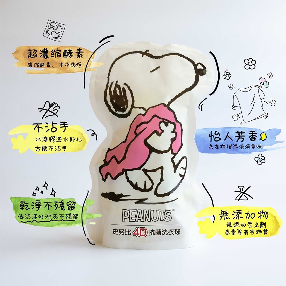 SNOOPY 史努比 4D抗菌洗衣膠囊 洗衣球 24顆/包