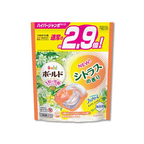 P&G 寶僑 日本Bold強洗淨4合1消臭柔軟香氛洗衣凝膠球-柑橘馬鞭草(橘)32顆/袋(洗衣球,洗衣膠囊家庭號補充包)