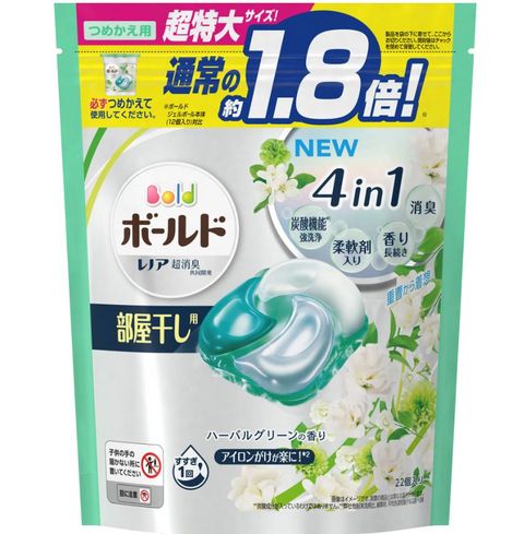 P&G 寶僑 日本 1.8倍BOLD 4D洗衣膠球 22顆入 淺綠-草本葉香