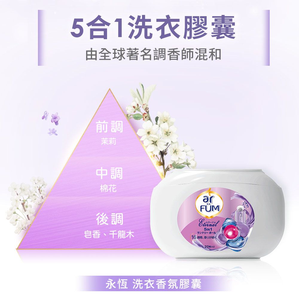 ar FUM 紡優美   5合1 洗衣香氛膠囊/洗衣球 補充裝 45顆/袋*2 -永恆