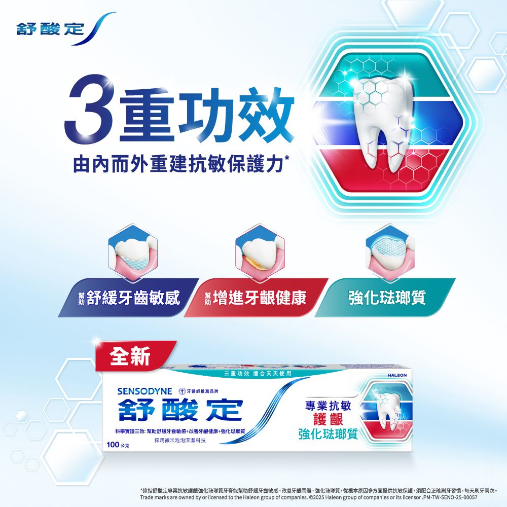 SENSODYNE 舒酸定 專業抗敏護齦強化琺瑯質牙膏100克 3入
