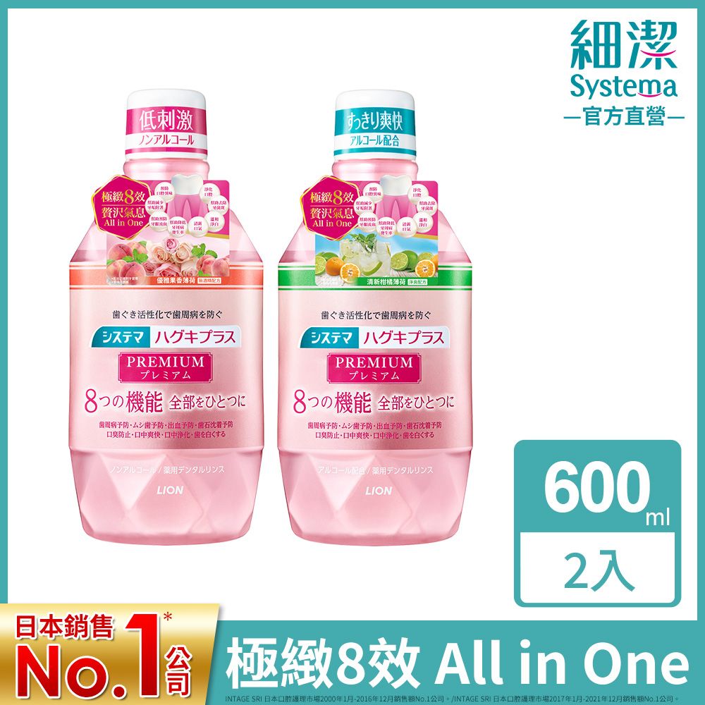 LION 日本獅王  細潔適齦佳極緻8效漱口水 600ml(柑橘/果香)