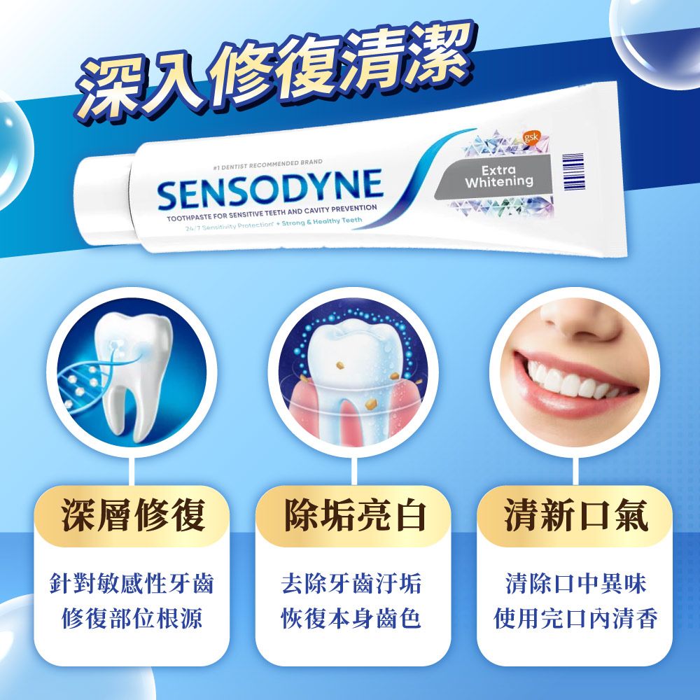 舒酸定 【SENSODYNE 】極致亮白配方 長效抗敏牙膏 (184g)x2入