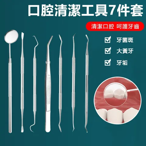 Sily 口腔清潔護理工具套裝 內窺鏡/探針/鑷子/鐮型器/剔除器/鋤型器 牙漬牙垢去除器7件套