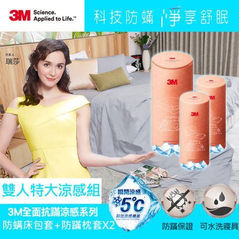 3M全面抗蹣涼感系列-防螨床包套-雙人特大+防蹣枕套x2