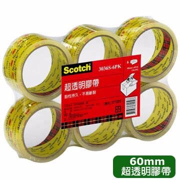 3M  Scotch超透明包裝膠帶六入裝(60mm)　　　