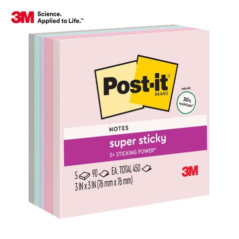 3M Post-it 利貼 狠黏 654-5SSWP紙磚(90張/本, 5本/包)