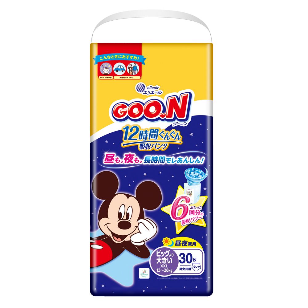 こんなときにおすすめおしっこが多いのおでかけ!elleairエリエールCOON12時間ぐんぐん吸収パンツ昼も夜も長時間モレあんしん!6おしっこ分吸収パワービッグより昼夜兼用 30枚XXL13~28kg 男女!