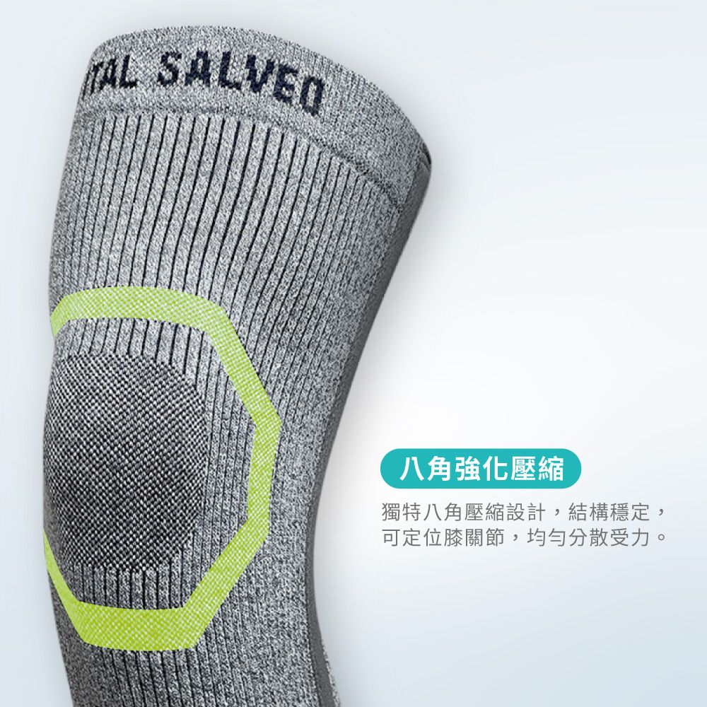 八角強化壓縮獨特八角壓縮設計,結構穩定,可定位膝關節,均勻分散受力。