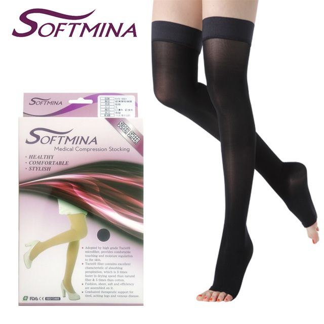 Softmina *醫材字號*專業醫療彈性壓力止滑露趾大腿襪-超薄型(醫療襪/彈性襪/壓力襪/靜脈曲張襪)