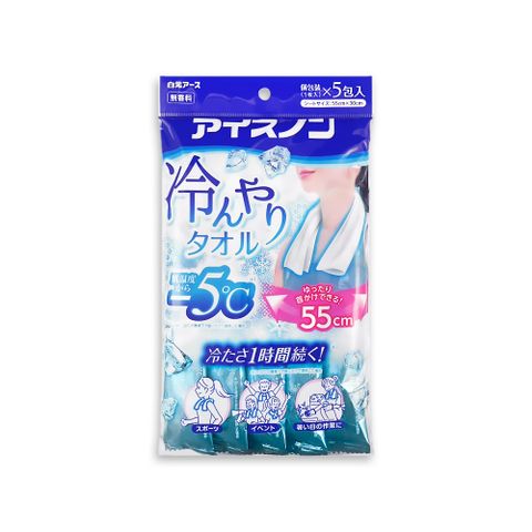日本Hakugen-約-5°C戶外清爽消暑一次性掛脖用涼感濕巾5入/藍袋