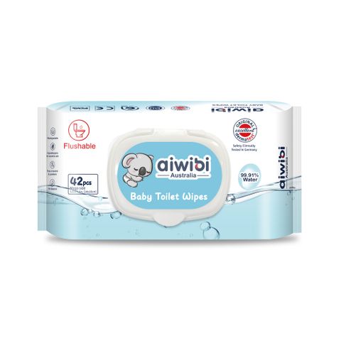 Aiwibi 愛薇彼 可沖濕式紙巾 42抽/包(敏感肌適用/加蓋設計/99.91RO純水)