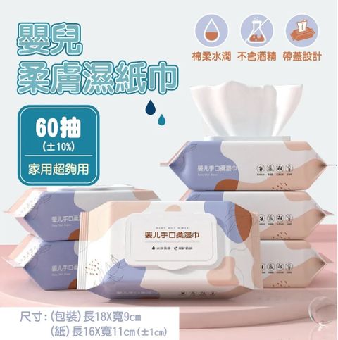 帶蓋嬰兒手口純水濕紙巾 60抽X20包組 純水濕巾 濕紙巾 柔膚濕紙巾