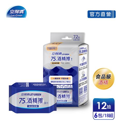 【立得清】 75%酒精擦迷你濕巾12抽6入x18組