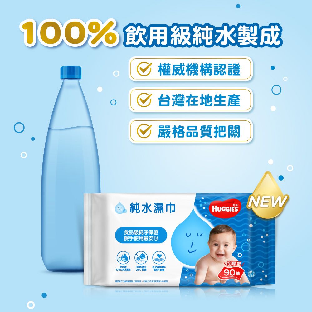 Huggies 好奇  純水嬰兒濕巾-加厚型 (90抽x18包/箱)