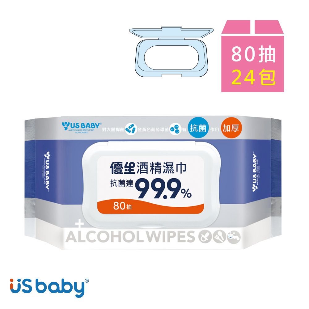 US BABY 優生  超厚型抗菌酒 精濕巾(80抽x24包)