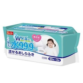 [日本LEC] 純水99.9%可沖式濕紙巾(60抽X3包)