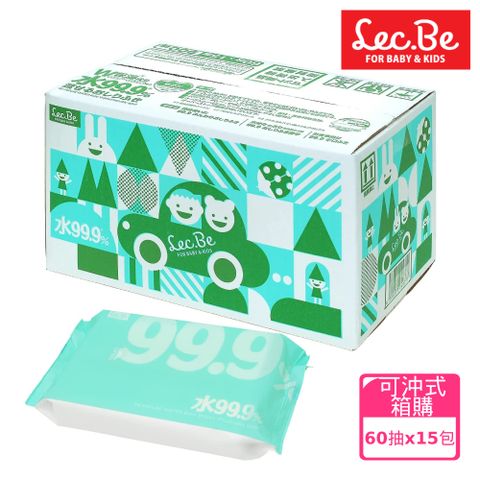 [日本LEC]純水99.9%可沖式濕紙巾(箱購60抽X15包)