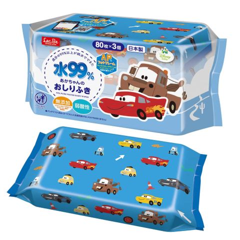 日本LEC迪士尼純水99%濕紙巾-CARS-80抽x3包入
