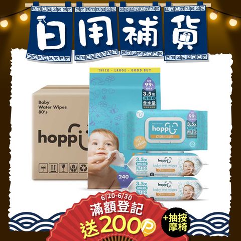 Hoppi嬰兒純水濕紙巾【加蓋款】80抽12包 敏感肌適用 純EDI水加厚潔膚柔濕巾 箱購