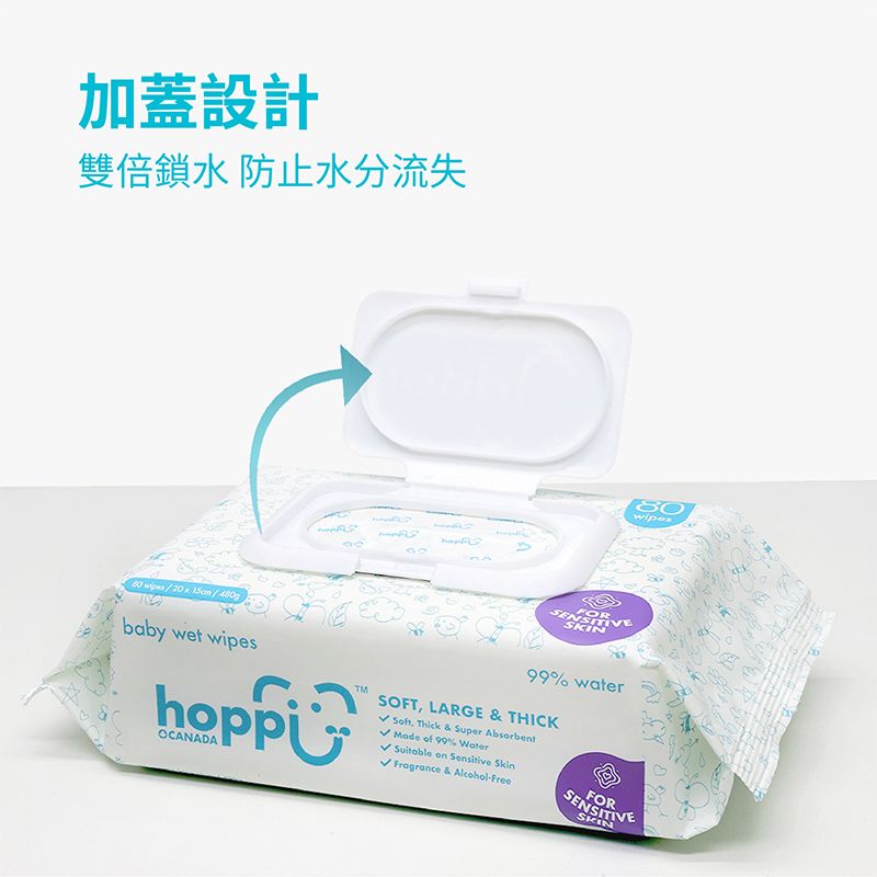 Hoppi  嬰兒純水濕紙巾-加蓋款 (80抽x12包/箱)