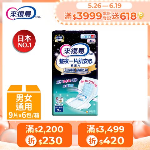 來復易 整夜一片肌安心尿片(9片x6包)