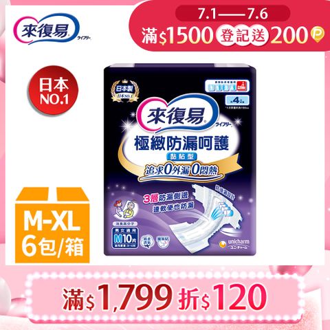 來復易 極緻防漏呵護透氣紙尿褲 箱購 (M-XL)