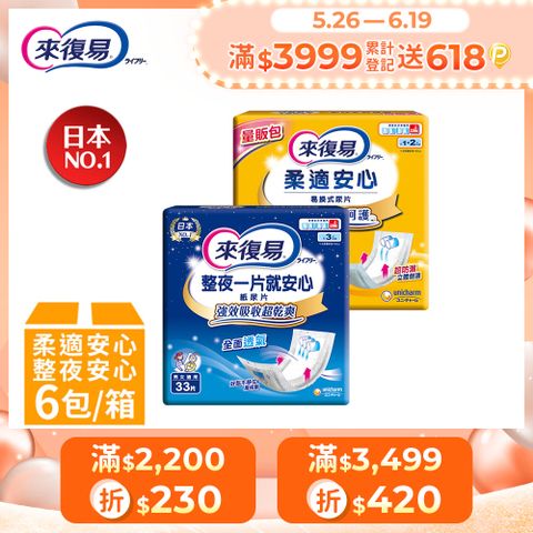 來復易 成人紙尿片 箱購(柔適安心/整夜一片就安心)