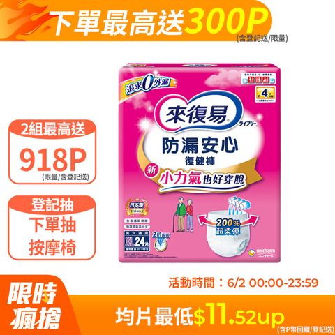 來復易 防漏安心復健褲 成人紙尿褲(S-XL) 2箱組