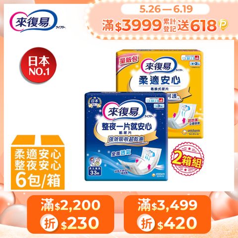 (2箱購)來復易 成人紙尿片(柔適安心/整夜一片就安心)