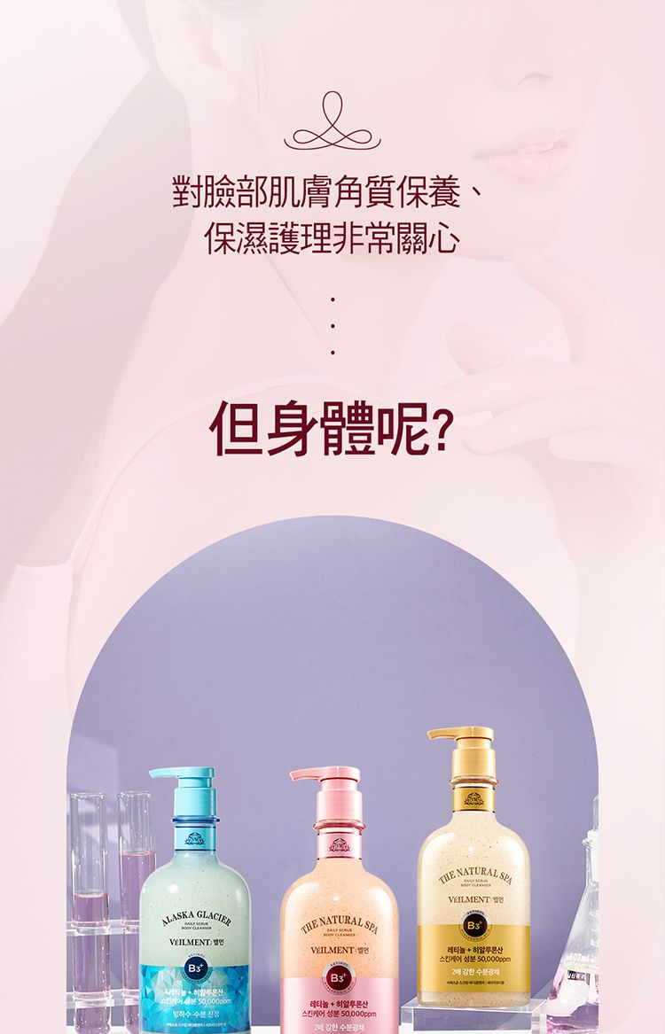 對臉部肌膚角質保養、保濕護理非常關心但身體呢?LASKA VÉILMENT THE NATURAL SPAVEILMENT THE NATURAL SPAVÉILMENT B3   강한  수분레티놀  히알루론산50,000ppm 강한 수분