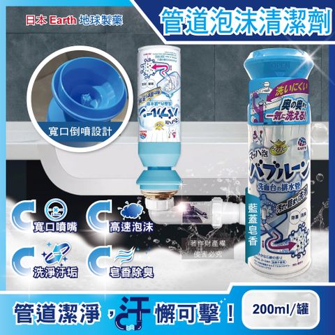 日本Earth-寬口倒噴管道除臭去污泡沫清潔劑-藍蓋皂香200ml/罐