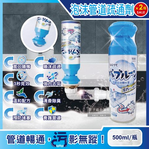 (2瓶)日本Clean-寬口倒噴型浴室管道清潔泡泡慕斯-檸檬香(藍蓋)500ml/瓶