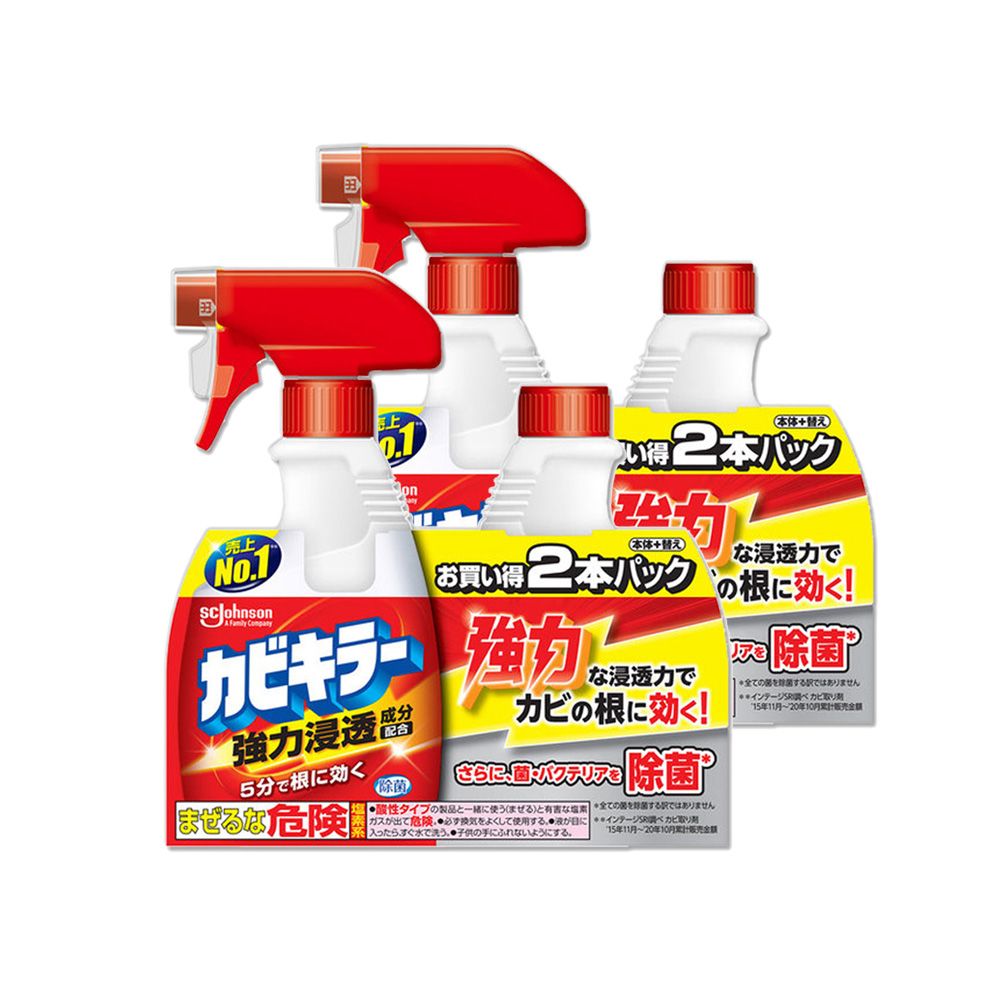 SC Johnson (2+2超值組)日本莊臣-浴室除霉泡沫清潔劑400mlx2噴霧瓶+400mlx2補充瓶(衛浴多用途清潔泡泡)