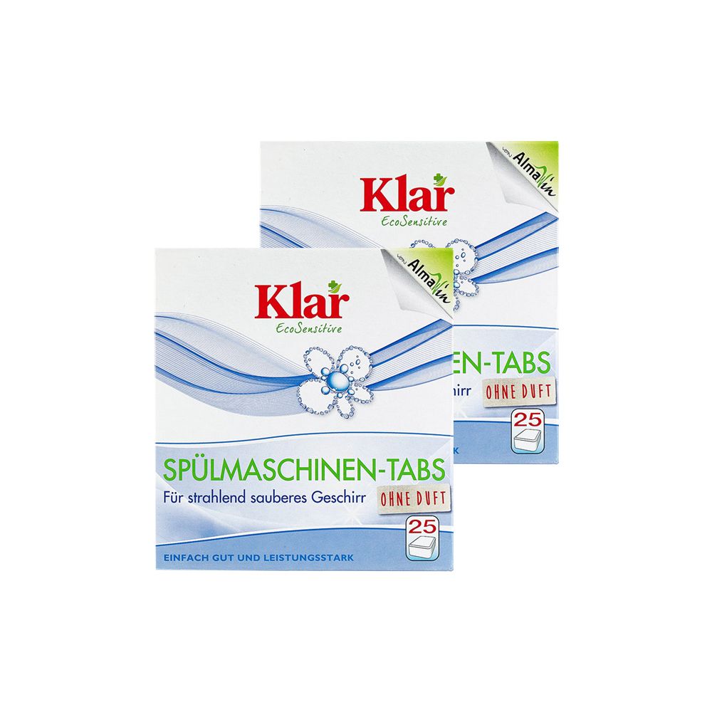 Klar (2盒50入超值組)德國-洗碗機專用環保洗碗錠-獨立包裝25入/盒(廚房餐具碗盤清潔劑,無磷植萃酵素洗淨,檸檬酸分解油污水垢)