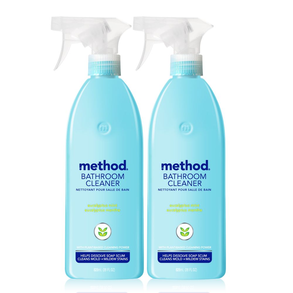 methodBATHROOMCLEANERNETTOYANT POUR SALLE DE BAINmethodBATHROOMCLEANERNETTOYANT POUR SALLE DE BAIN mint menthe minteucalyptus mentheWITH PLANTBASED CLEANING POWERHELPS DISSOLVE SOAP SCUMCLEANS MOLD  MILDEW STAINSWITH PLANTBASED CLEANING POWERHELPS DISSOLVE SOAP SCUMCLEANS MOLD  MILDEW STAINS 28 FL ) 28 FL )