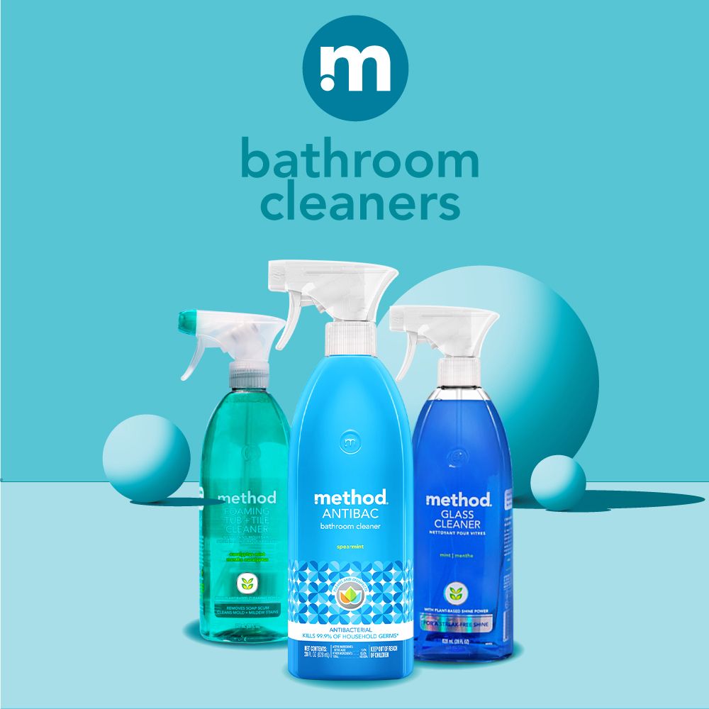 3bathroomcleanersmethodTUBTICLEANER    MOLDmethodANTIBACbathroom cleanermethodGLASSCLEANER  spearmint ANTIBACTERIAL %  HOUSEHOLD GERMSLE    OF