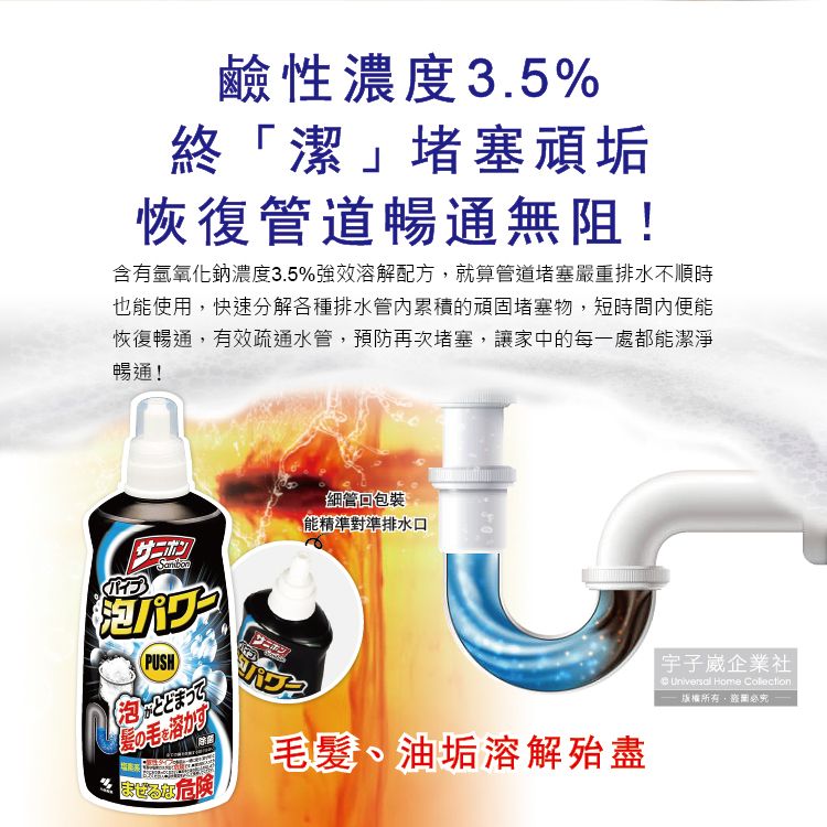 小林製藥 日本Sanibon排水口發泡疏通清潔凝膠400ml/黑瓶(廚房衛浴洗手台U型管道清潔劑)