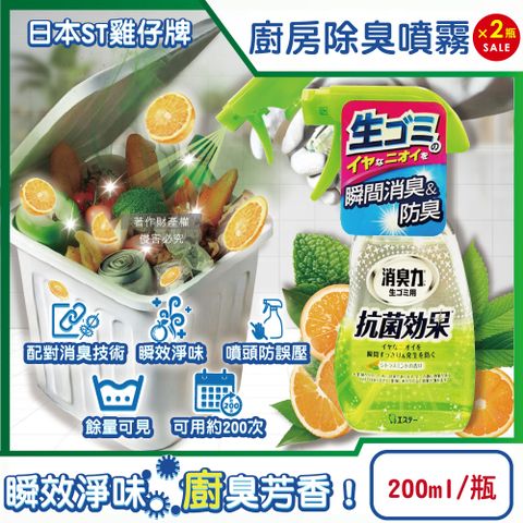 ST 雞仔牌 (2瓶超值組)日本消臭力廚房瞬效芳香除臭噴霧200ml/綠瓶-柑橘薄荷(家用清潔,廚房清潔劑)